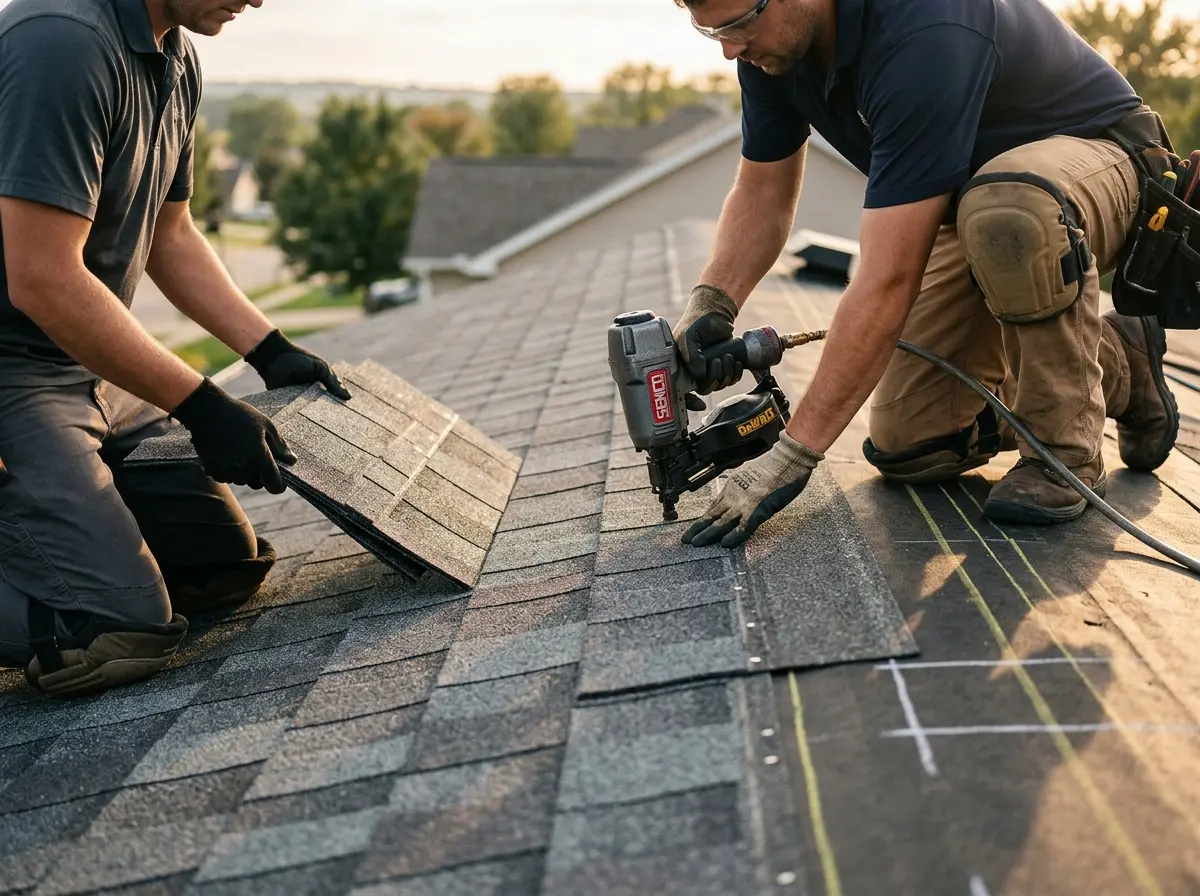 Professional roofer working on a residential roof in Corvallis